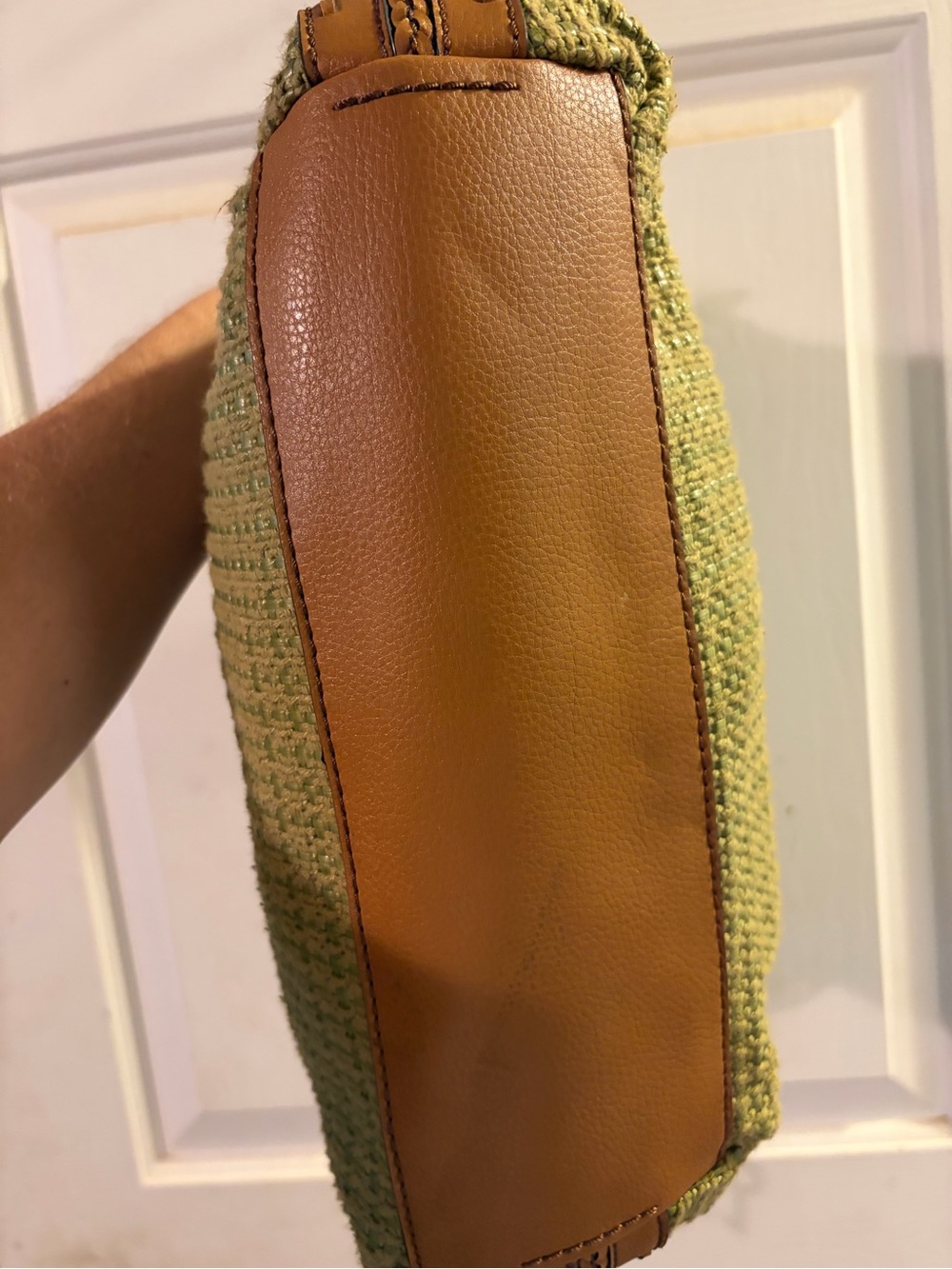 Fossil Green Woven Shoulder Bag with Tan Trim - Picture 6 of 6